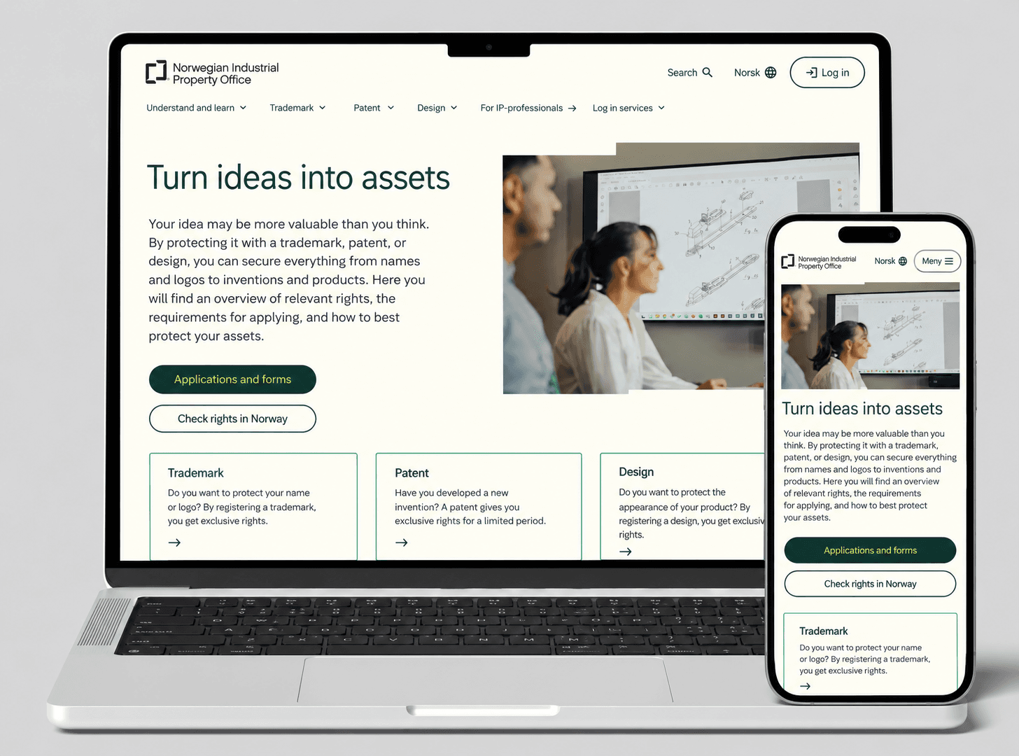 Norwegian Industrial Property Office website homepage